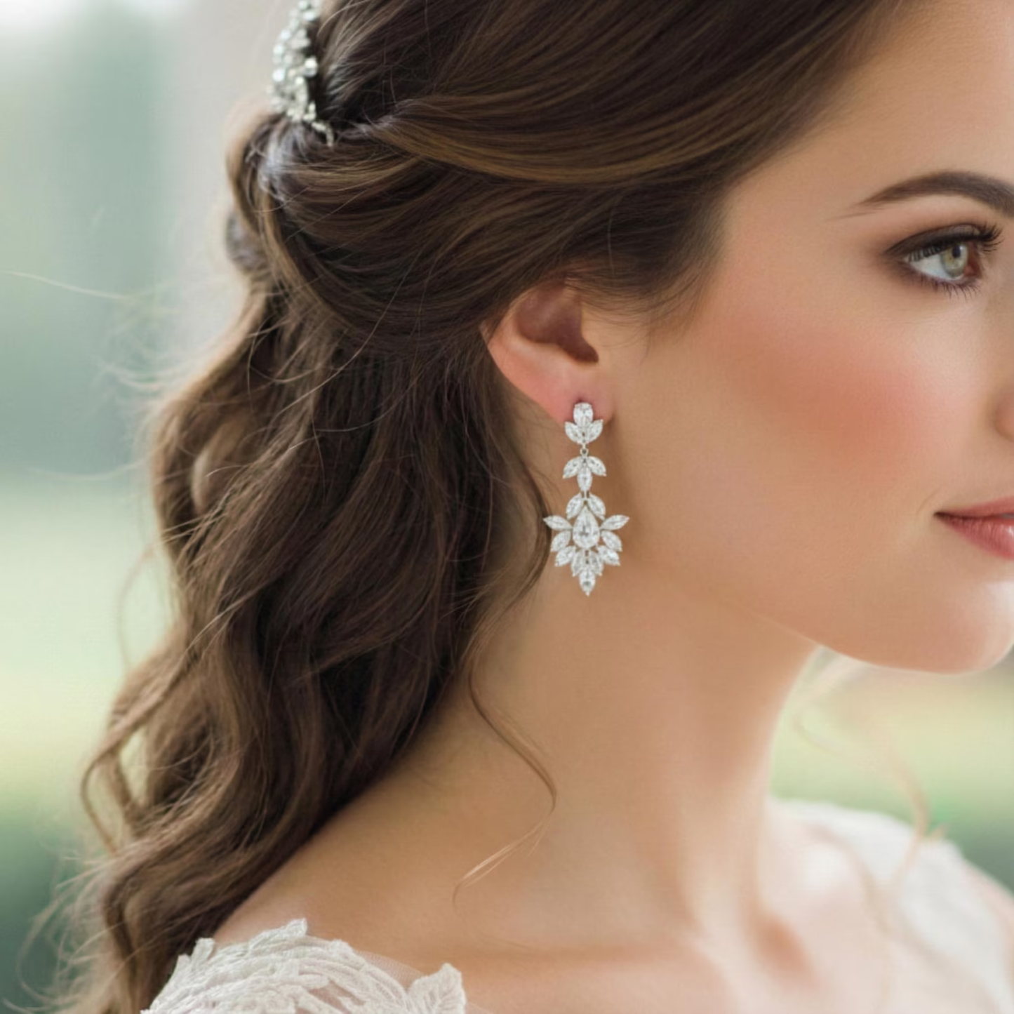 Sterling Silver Crystal Drop Chandelier Bridal Earrings