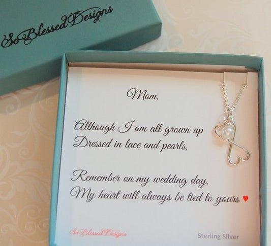 Sterling silver connecting hearts necklace for mother of the bride