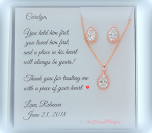 Rose gold Mother of the Groom or Mother of the Bride Jewelry Set earrings and necklace
