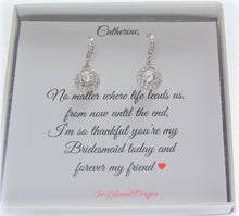 Round solitaire earrings with custom personalized jewelry card