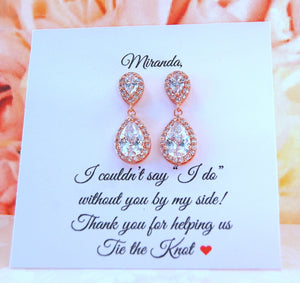 Teardrop rose gold earrings for bridesmaids gifts