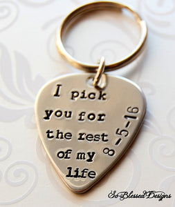 Custom I pick you for the rest of my life with customers wedding date stamped on guitar pick