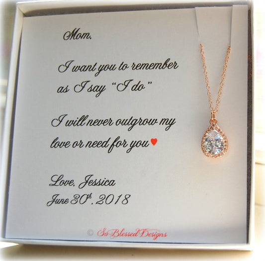 rose gold teardrop necklace for mother of bride