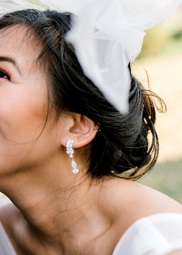Long Floral Wedding Earrings