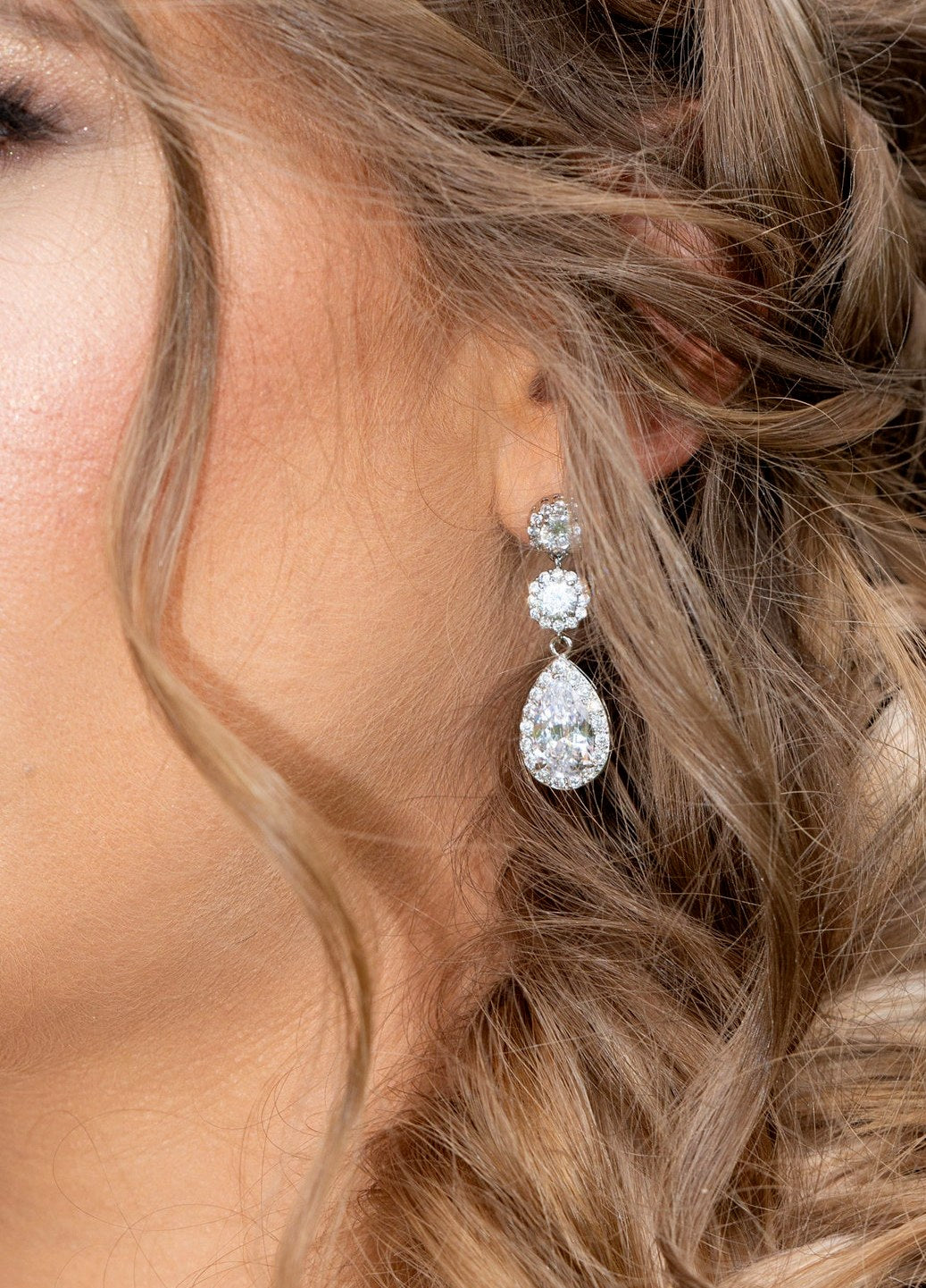 Alicia Long CZ Drop Bridal Earrings