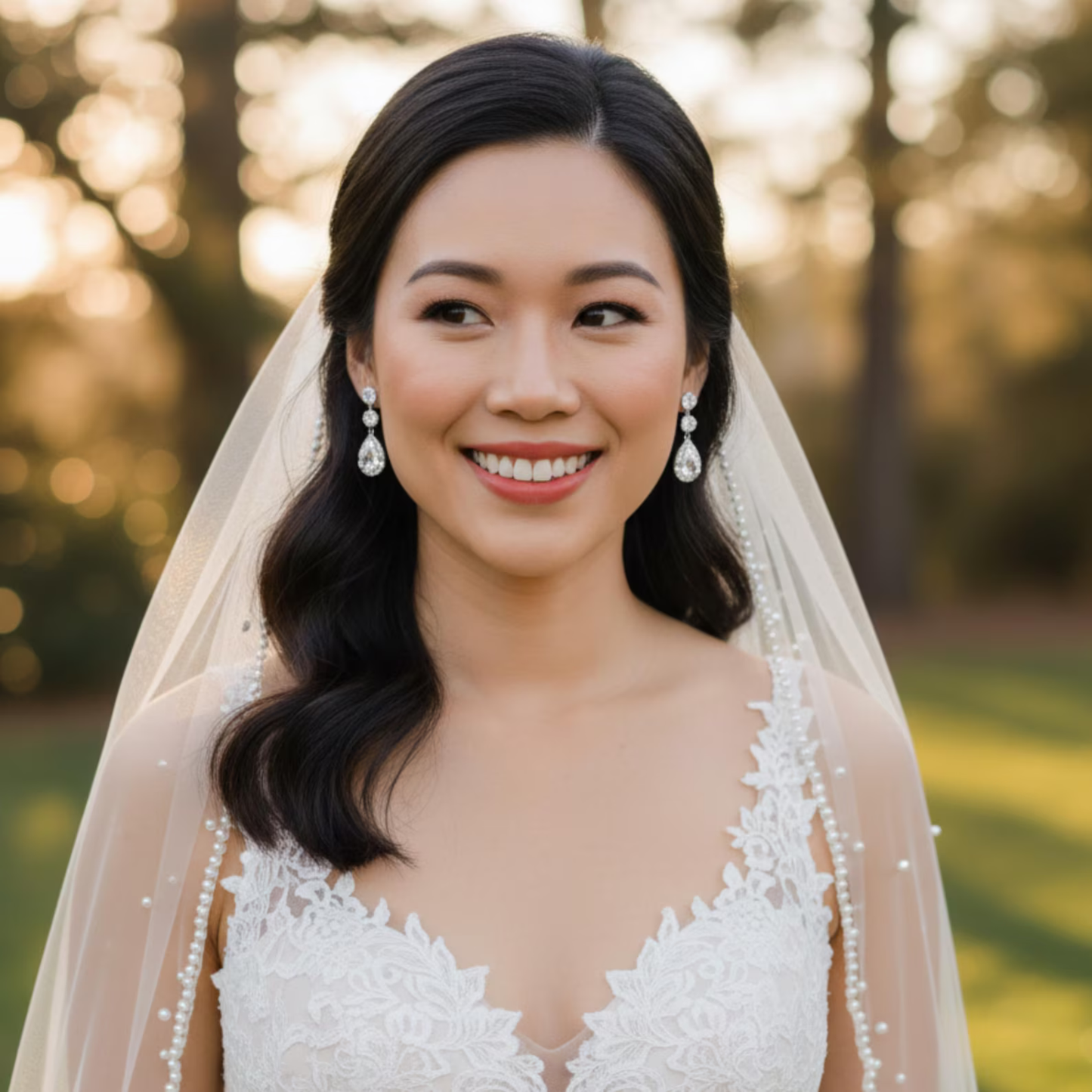 Alicia Long CZ Drop Bridal Earrings