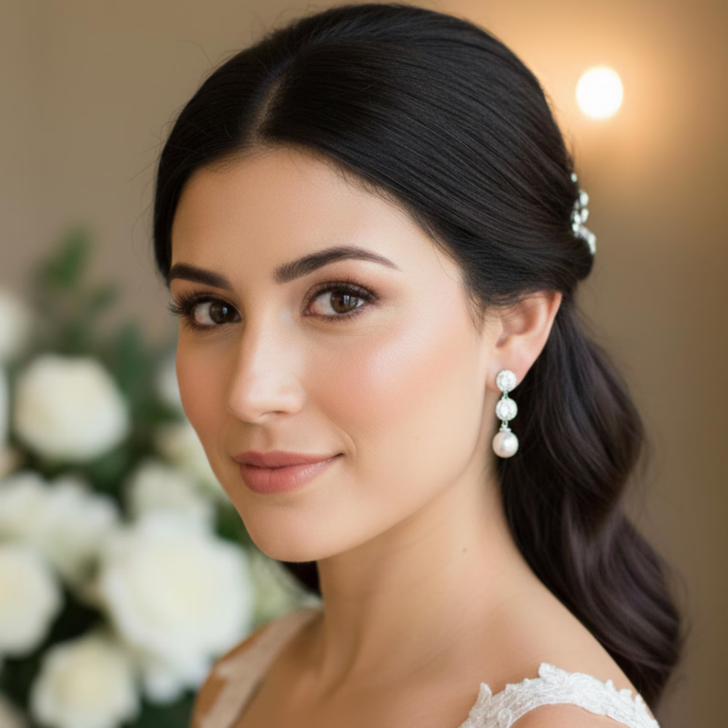 Pearl drop bridal earrings