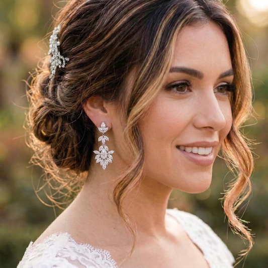 Sterling Silver Crystal Drop Chandelier Bridal Earrings