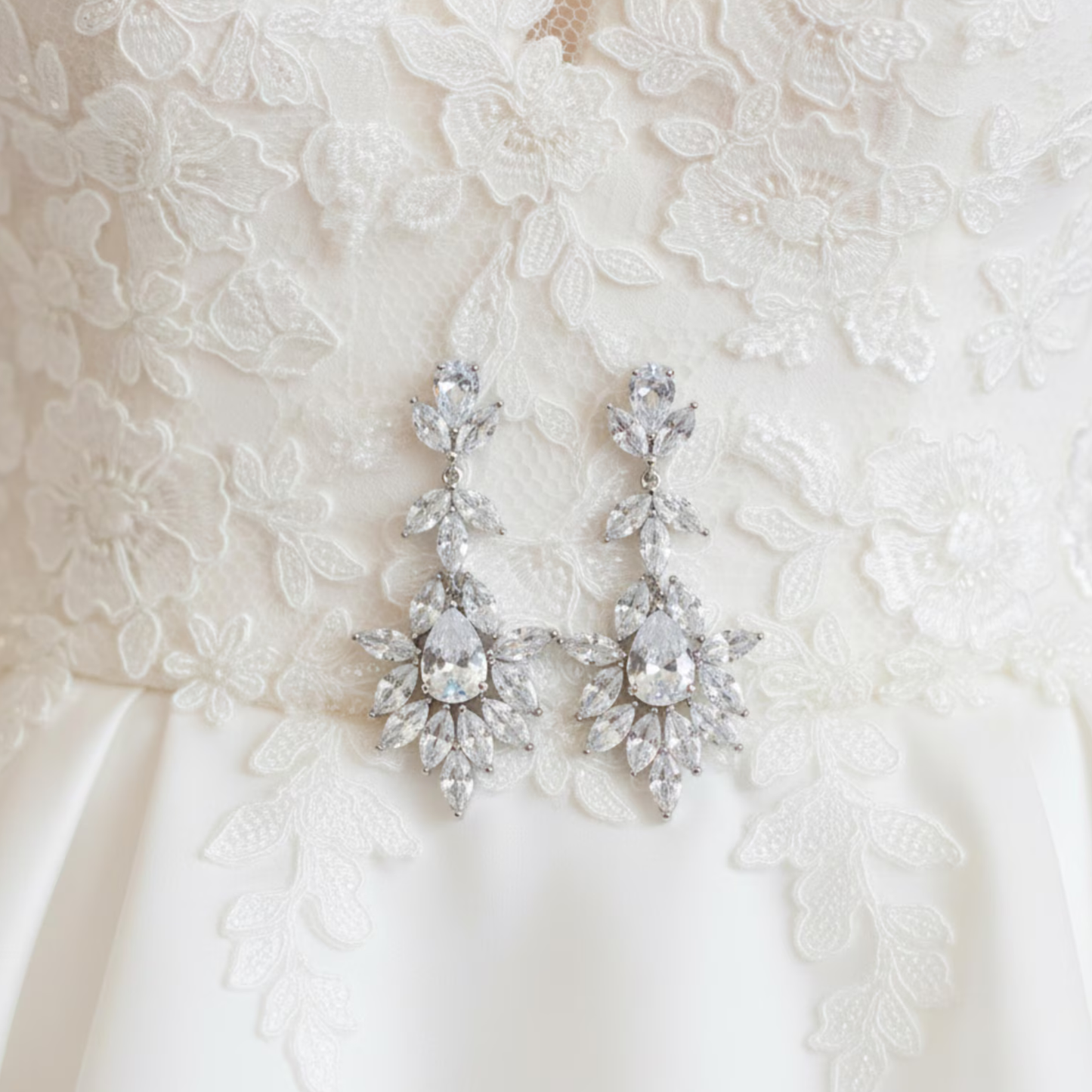 Sterling Silver Crystal Drop Chandelier Bridal Earrings
