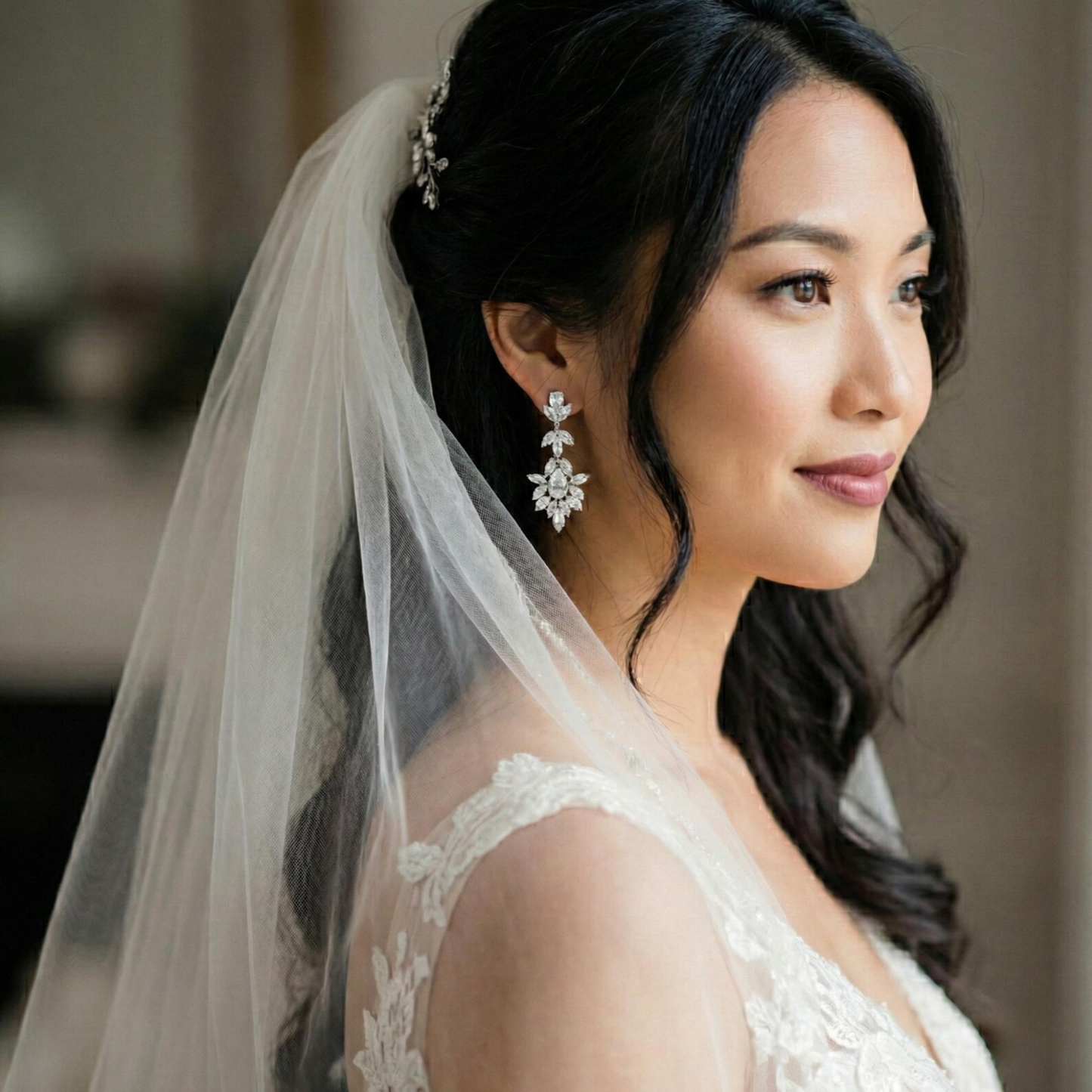 Sterling Silver Crystal Drop Chandelier Bridal Earrings