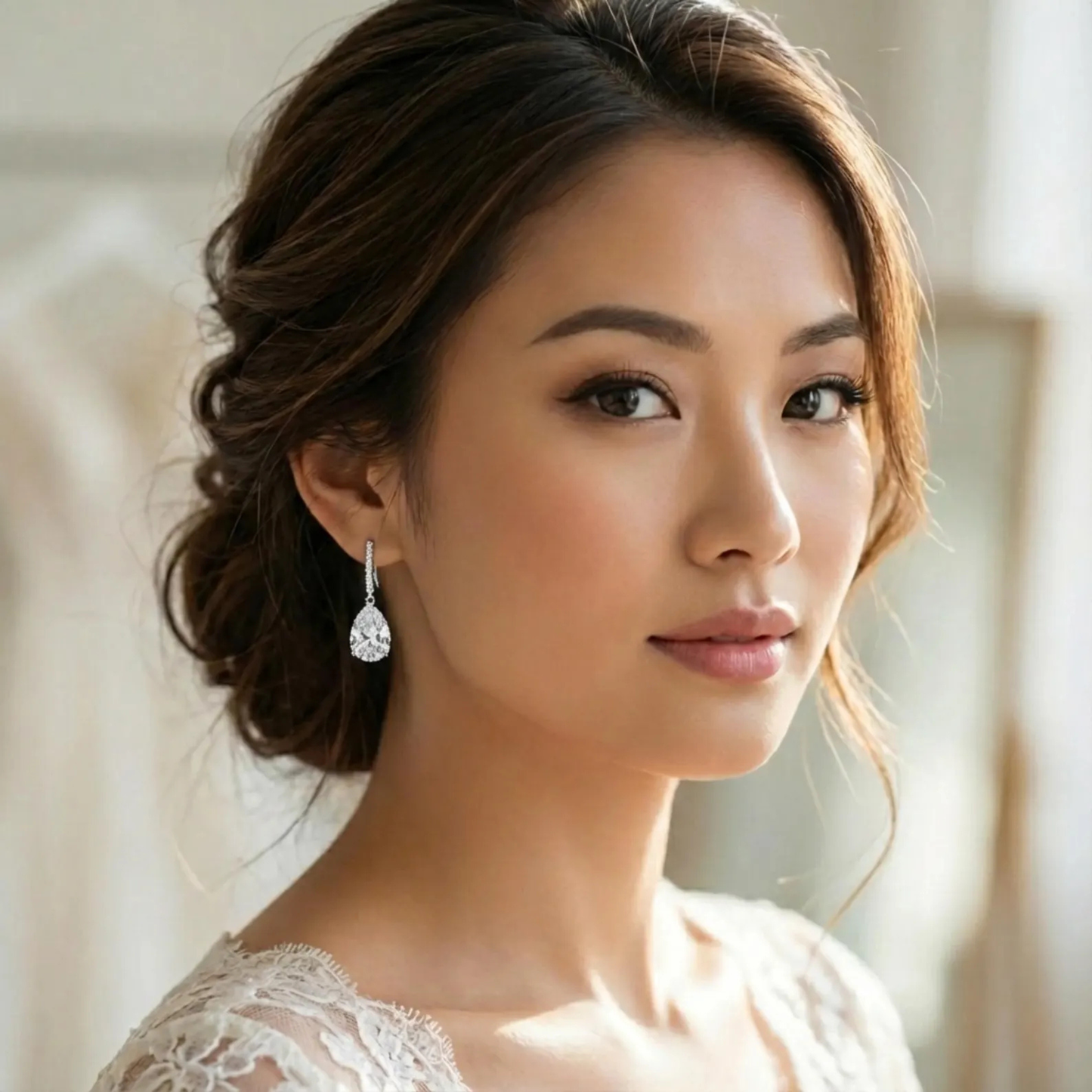 Silver Teardrop CZ Bridal Earrings | Cubic Zirconia Wedding Jewelry