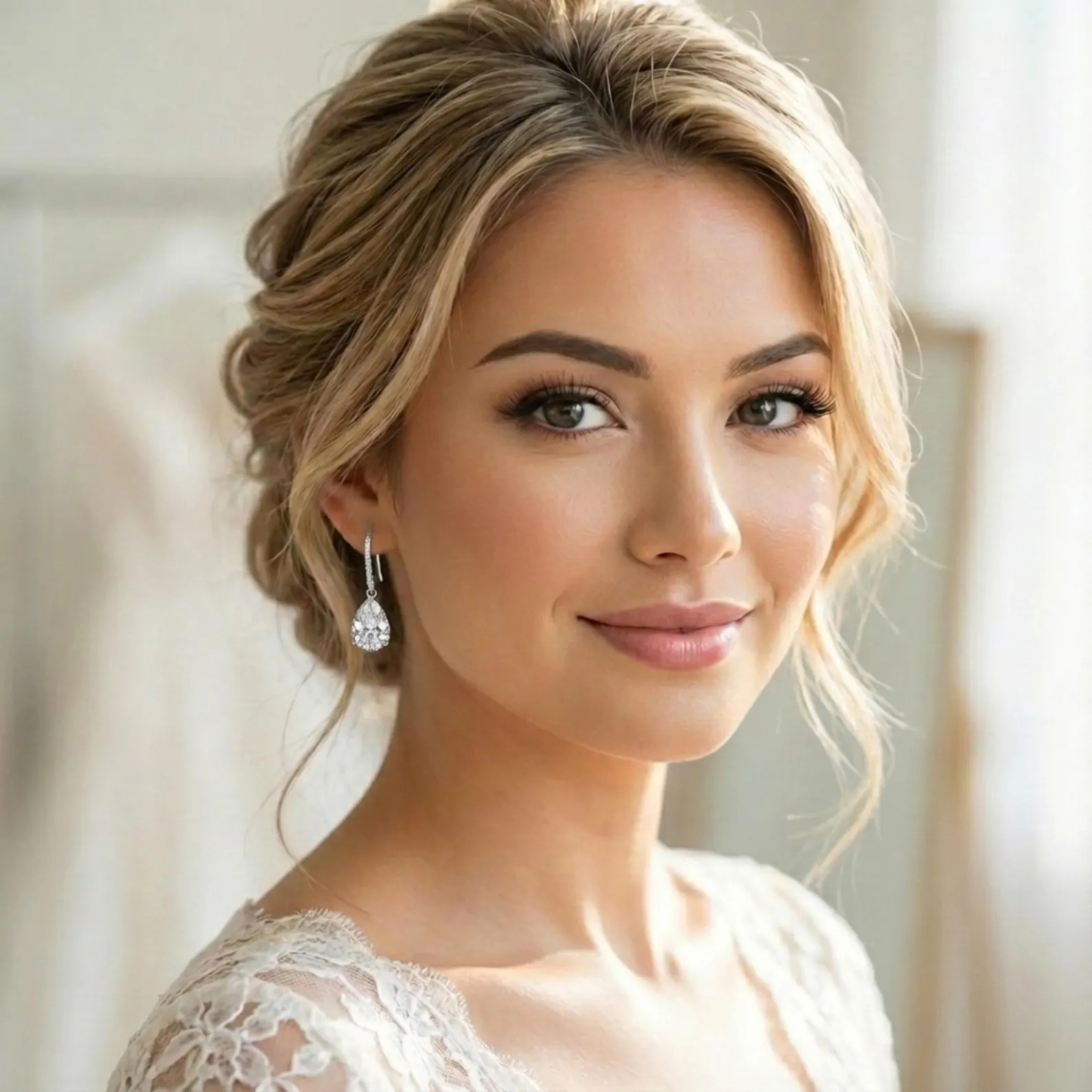 Silver Teardrop CZ Bridal Earrings | Cubic Zirconia Wedding Jewelry