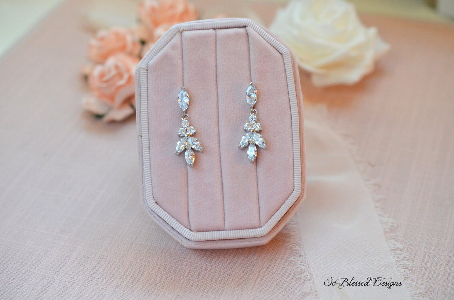 CZ Leaf Dainty Bridal Earrings