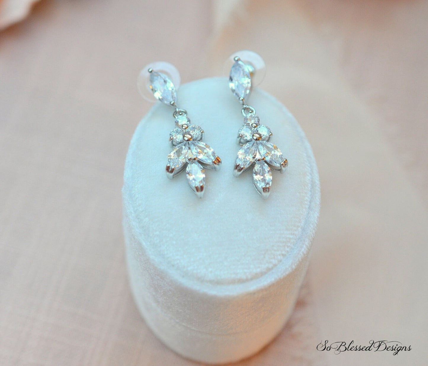 CZ Leaf Dainty Bridal Earrings
