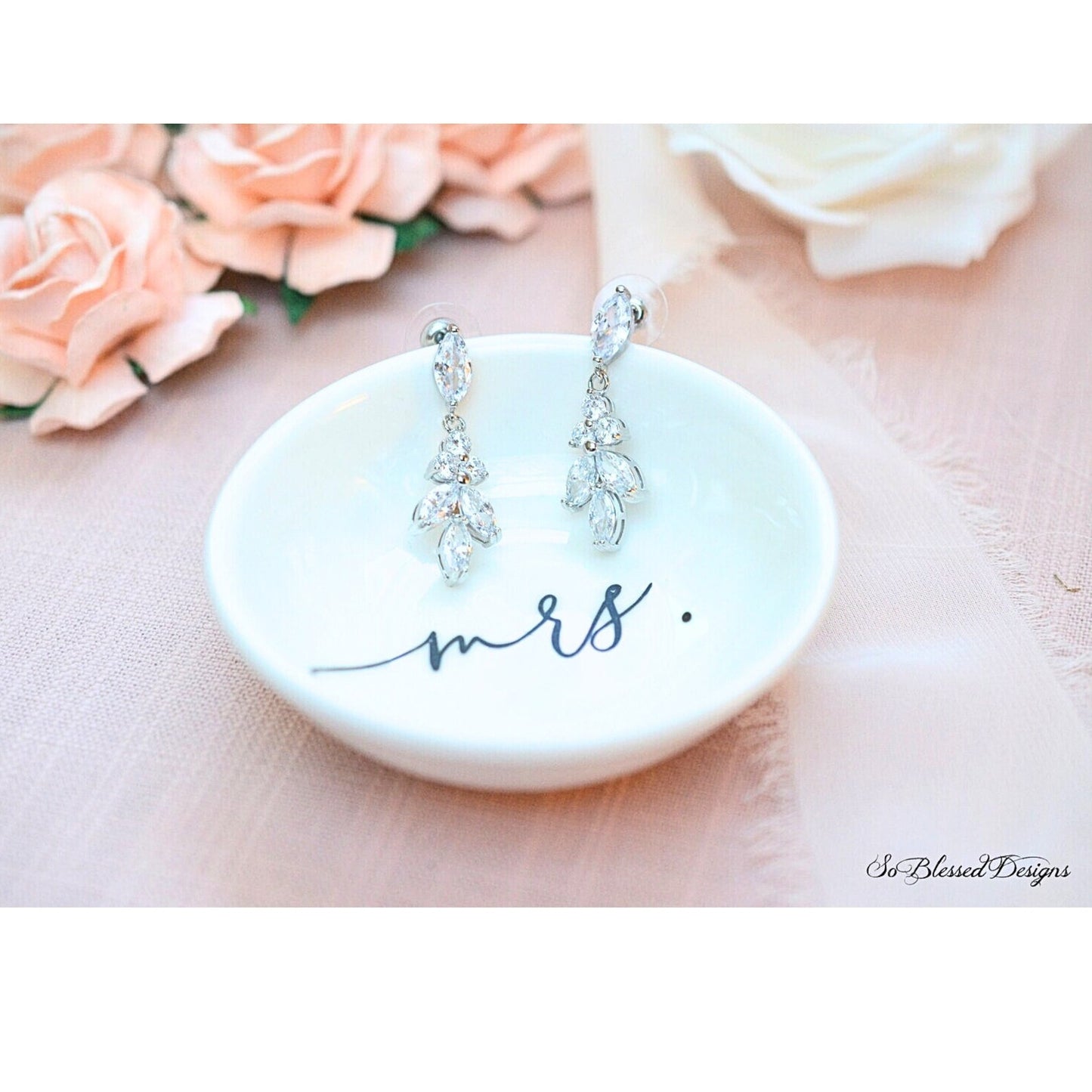 CZ Leaf Dainty Bridal Earrings