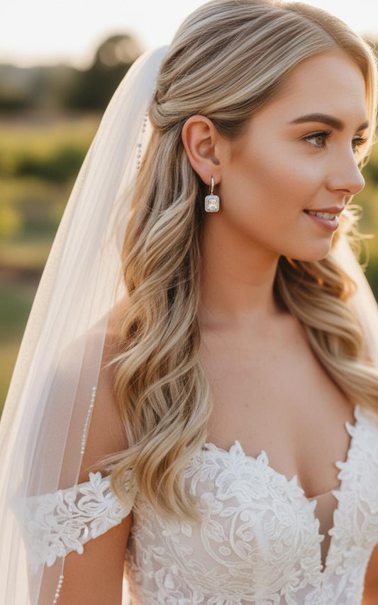 Emerald Cut Bridal Earrings