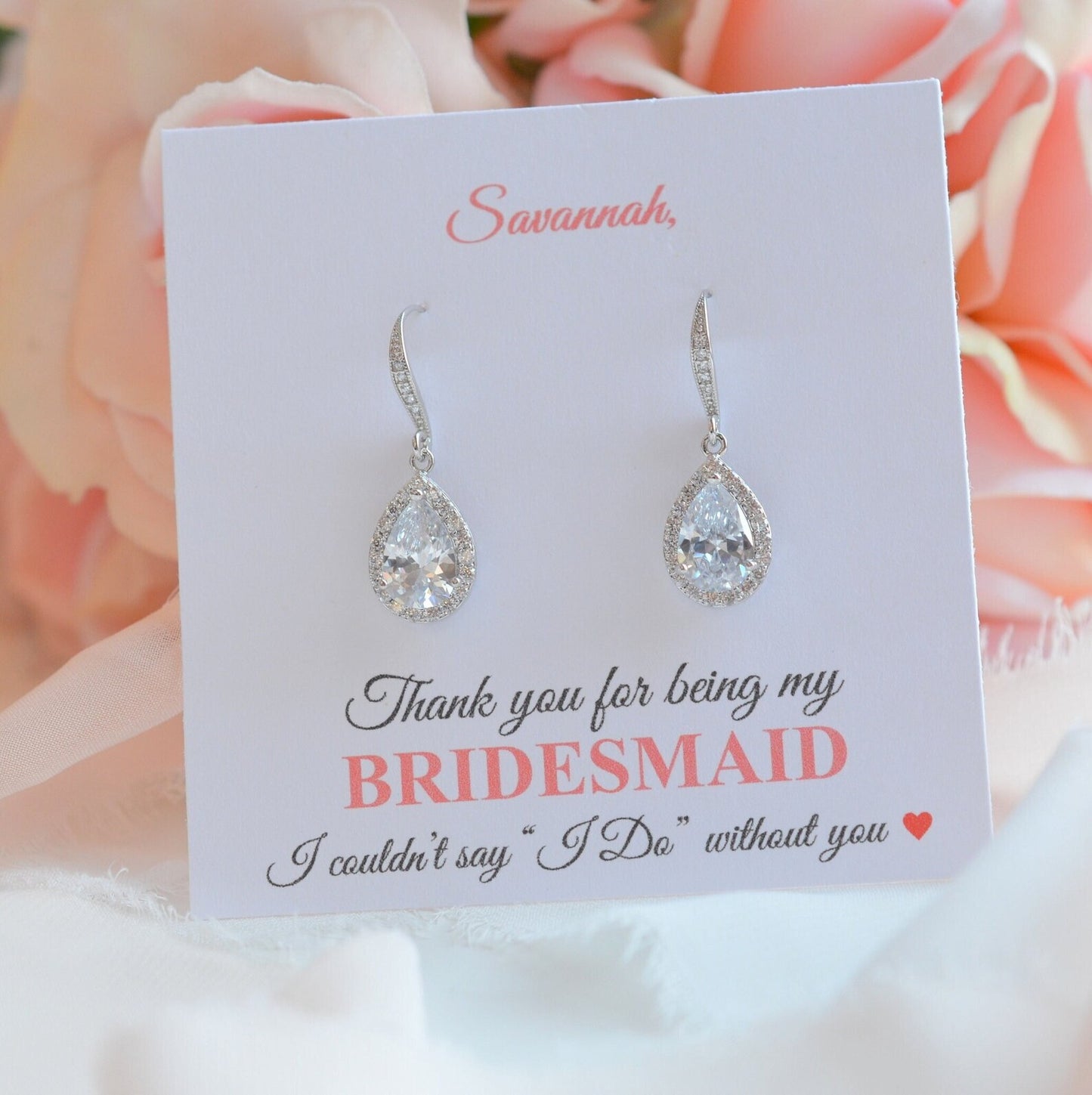 Bridesmaid Earrings with Personalized Card