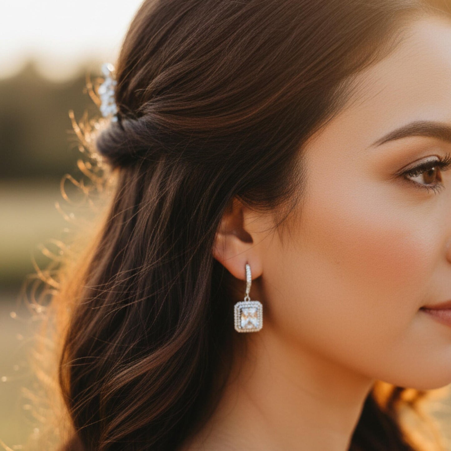 Emerald Cut Bridal Earrings