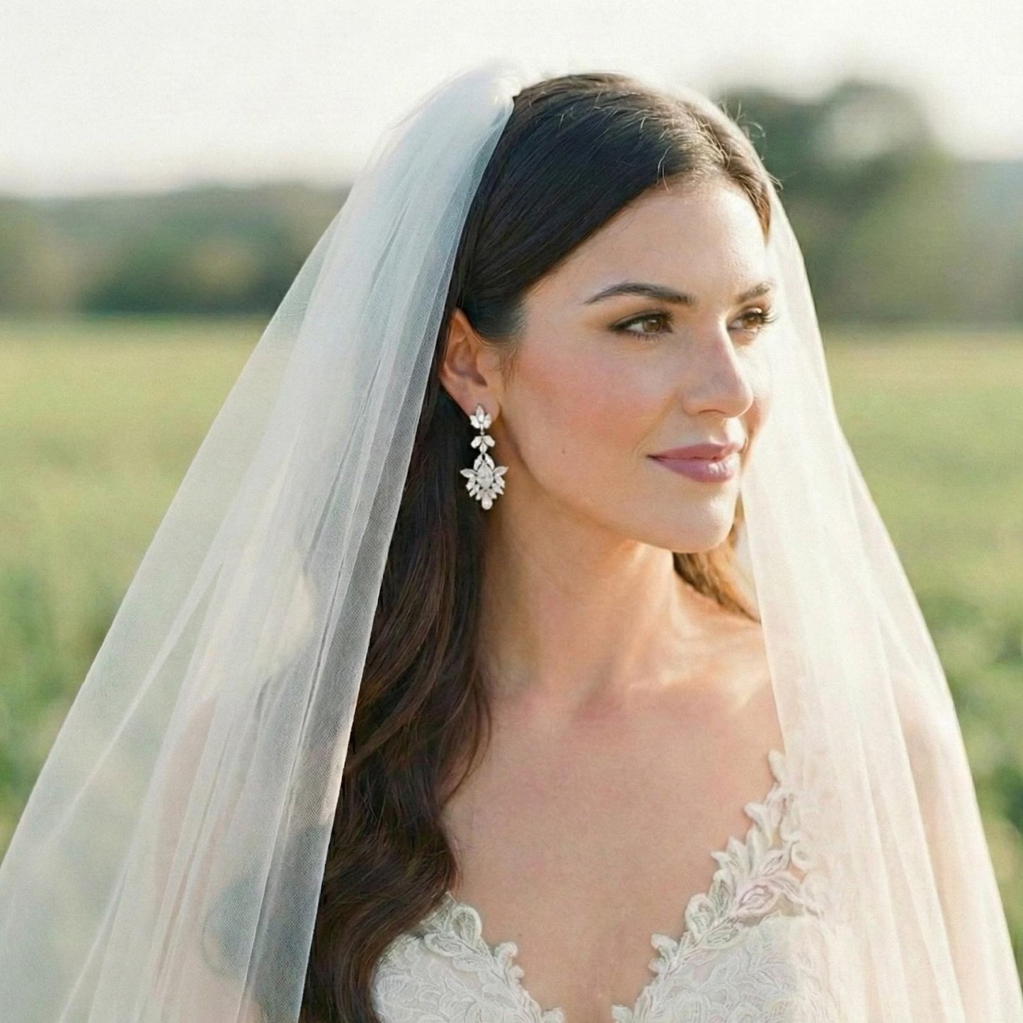 Sterling Silver Crystal Drop Chandelier Bridal Earrings