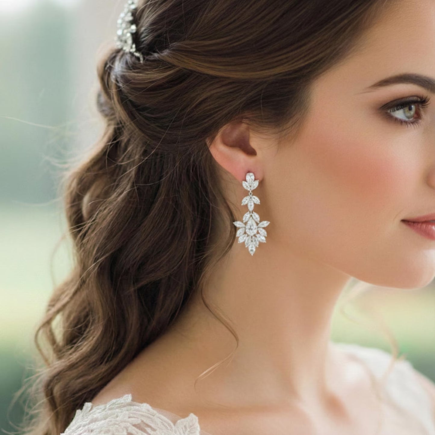 Sterling Silver Crystal Drop Chandelier Bridal Earrings