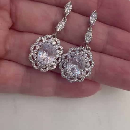 Video of Art Deco statement silver and Cubic Zirconia earrings