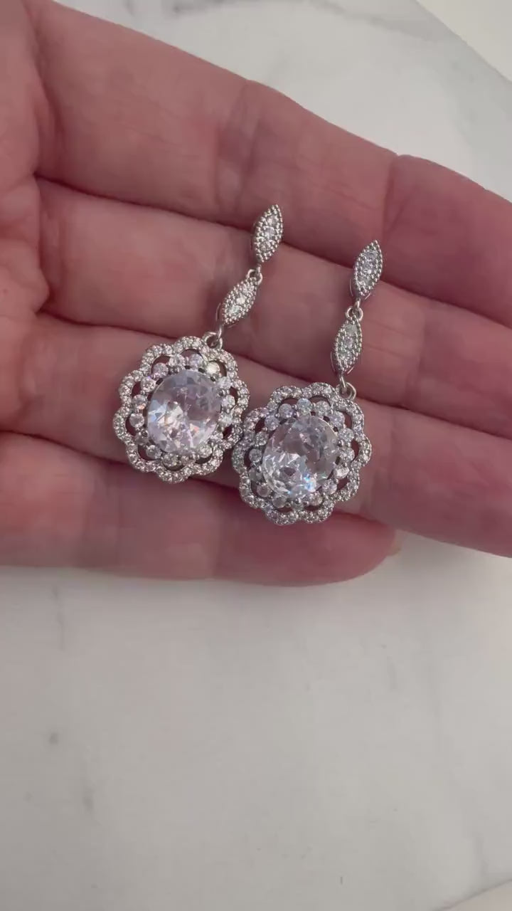Video of Art Deco statement silver and Cubic Zirconia earrings