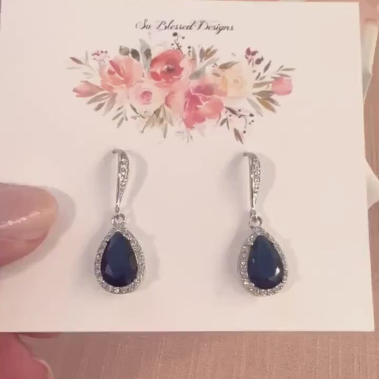 video of sapphire blue earrings with ear wires
