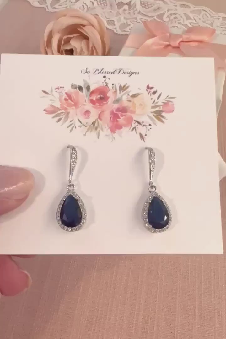 video of sapphire blue earrings with ear wires
