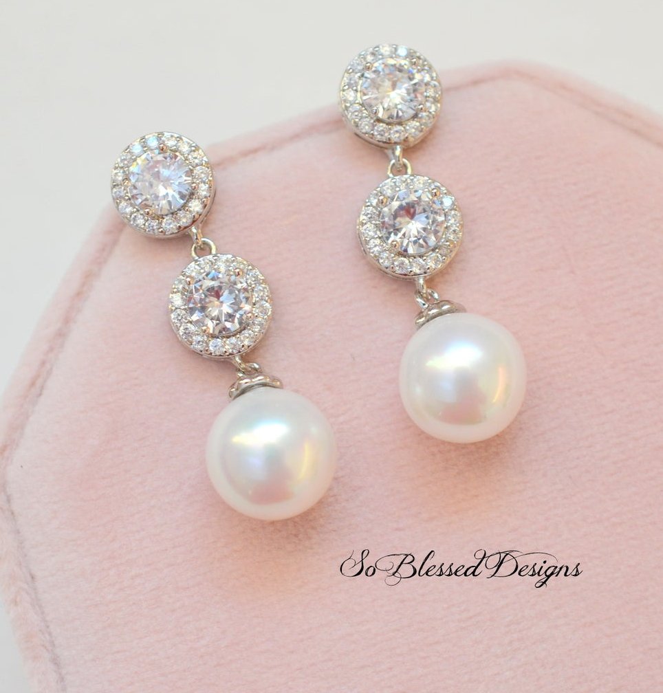 Pearl drop bridal earrings