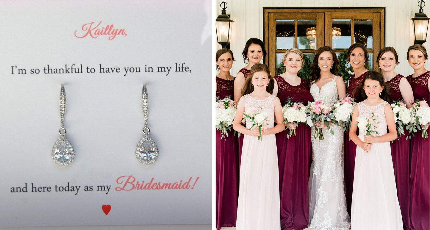 Alana Silver CZ Teardrop Bridesmaid Earrings