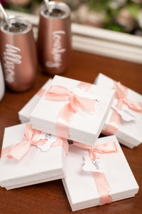 So Blessed Designs gift boxes wrapped for bridal party