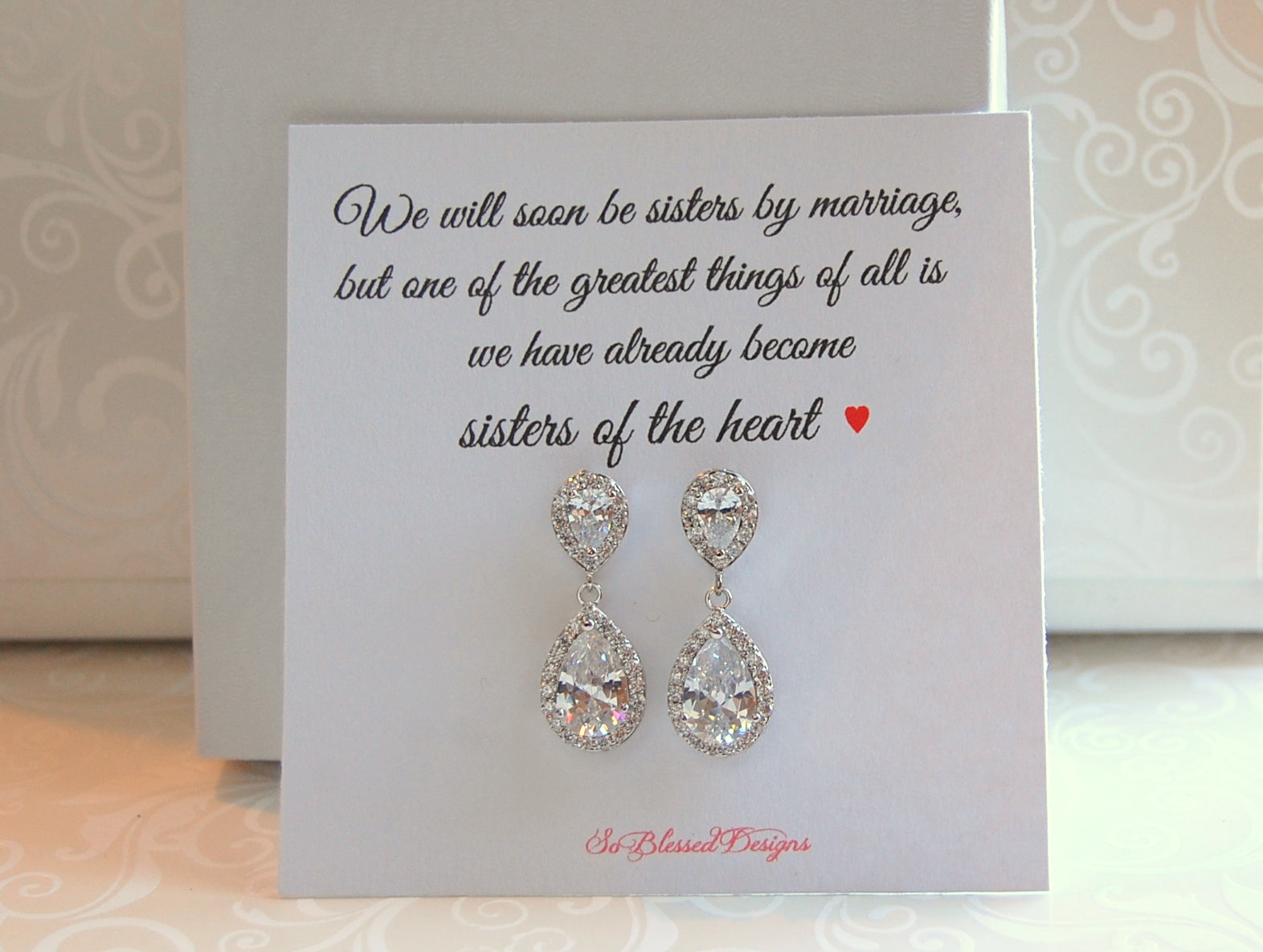 sister in law card with earrings