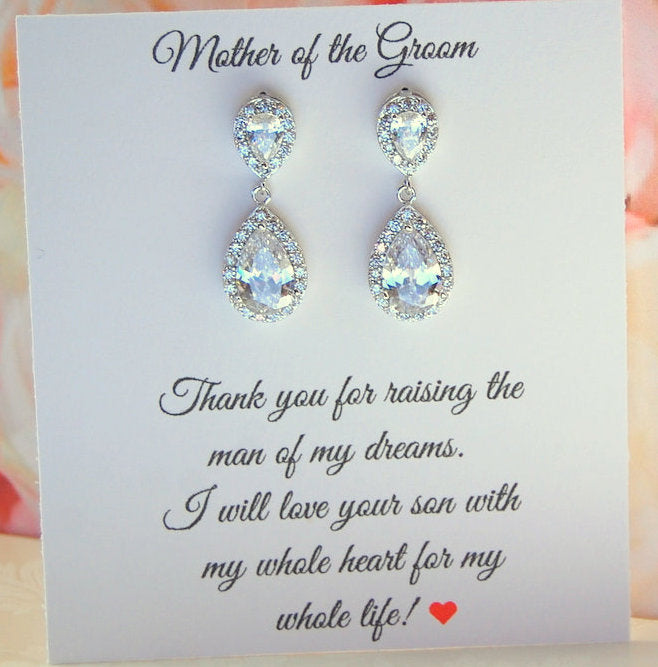 Silver Cubic Zirconia Mother of the Groom Earrings