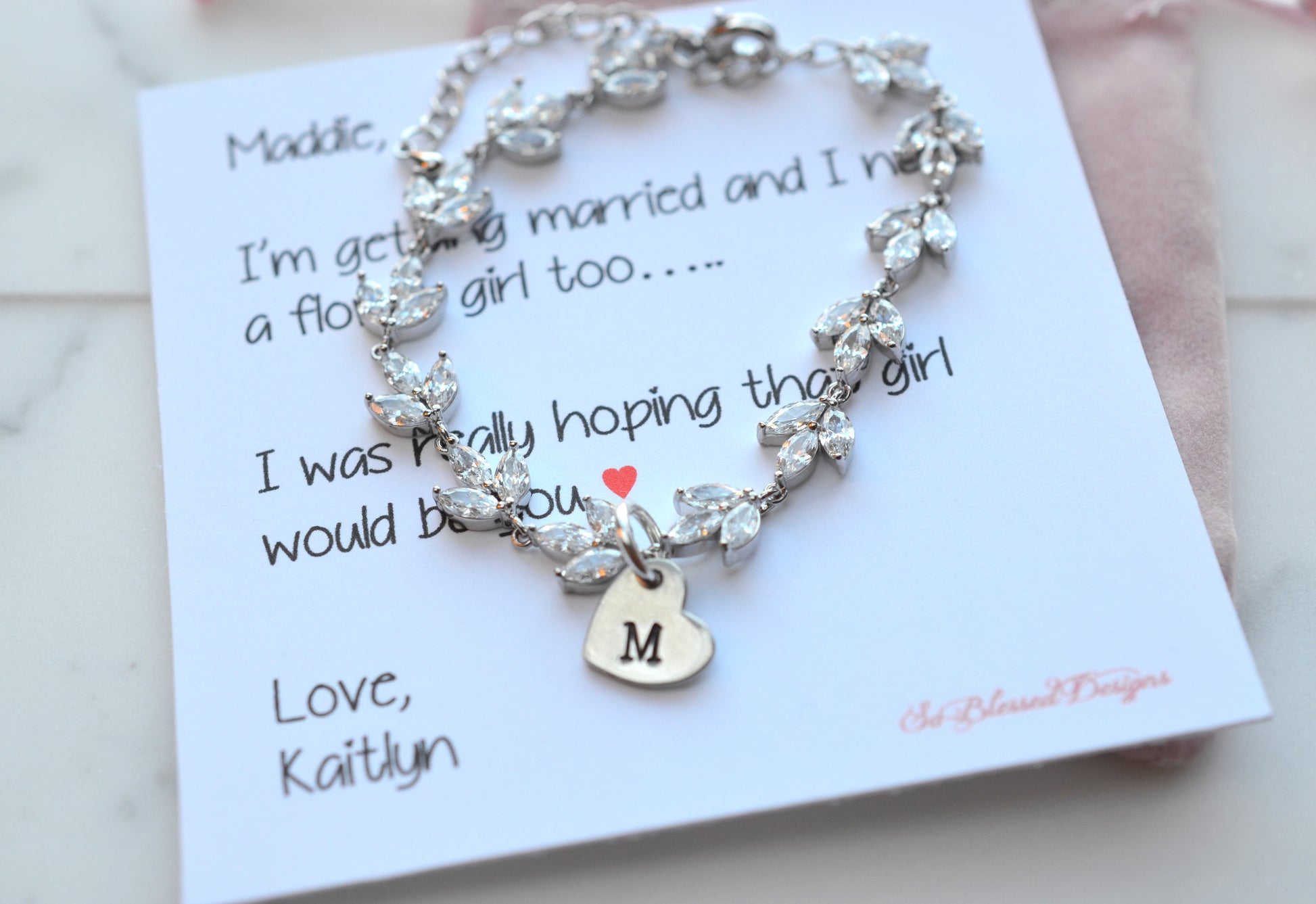 flower girl bracelet with initial