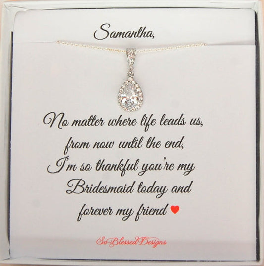 CZ Teardrop Bridesmaid Necklace