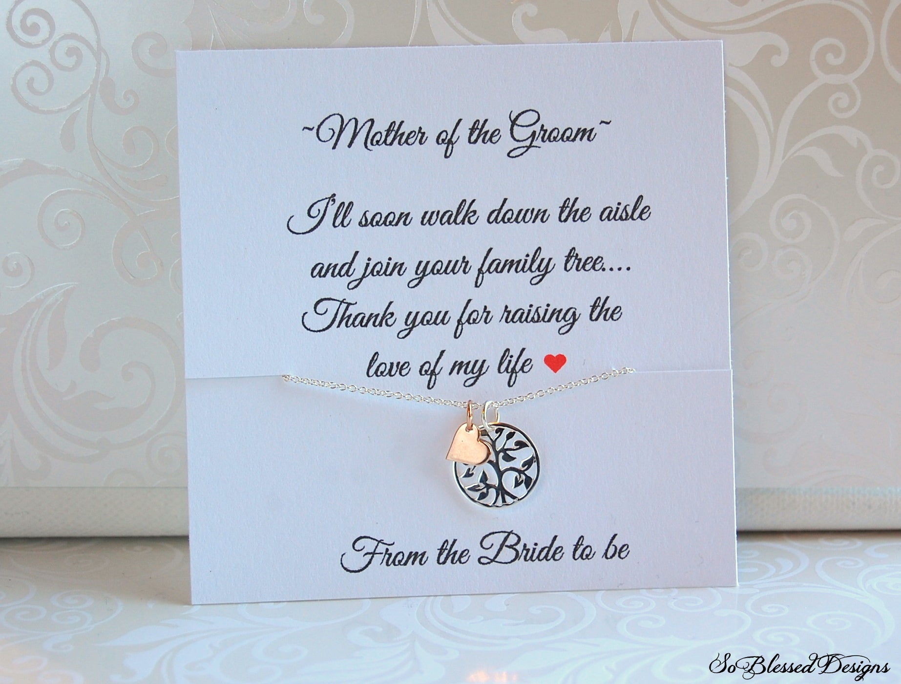 family tree necklace with tiny rose gold heart