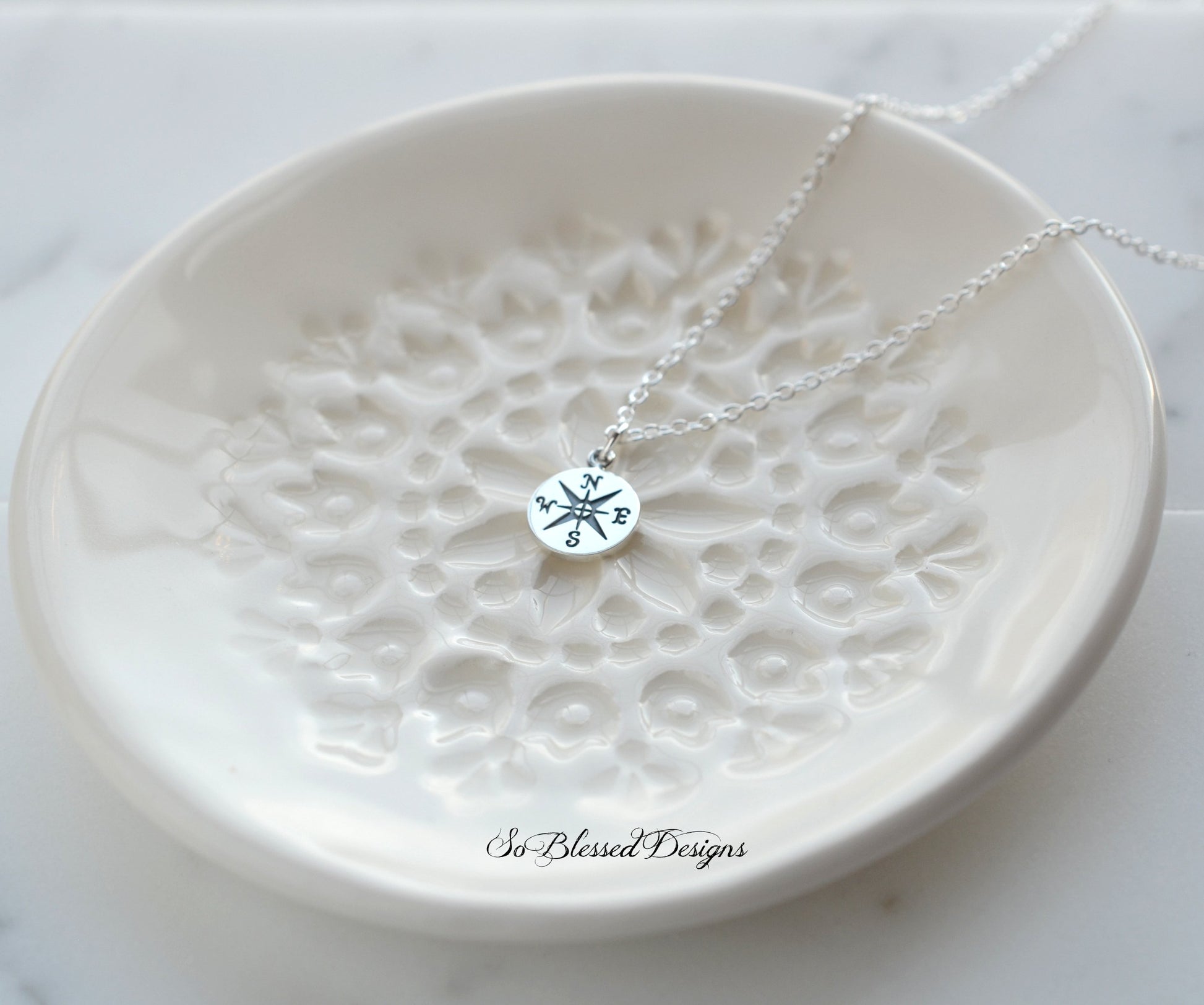 Sterling silver compass necklace 