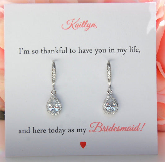 Alana Silver CZ Teardrop Bridesmaid Earrings