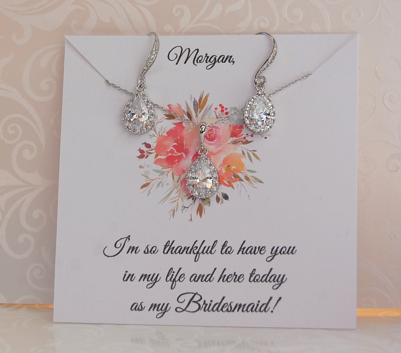 personalized bridesmaid gift earrings necklace
