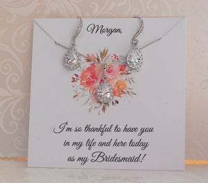 personalized bridesmaid gift earrings necklace