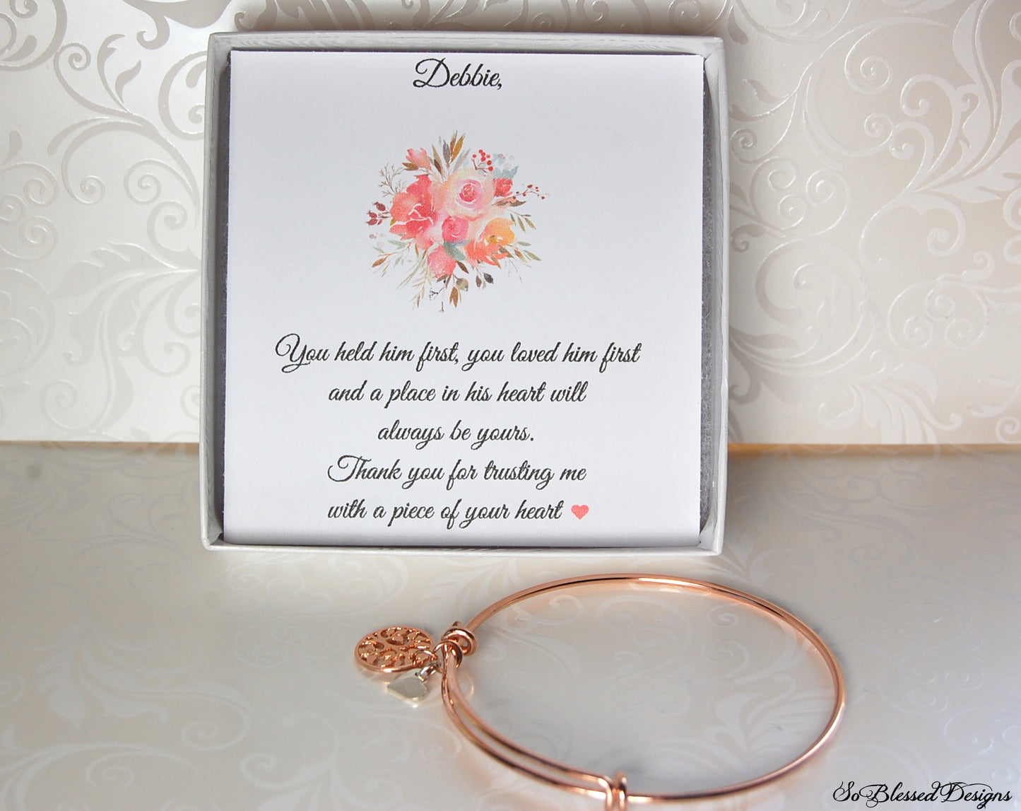 adjustable rose gold bracelet for future mother in law 