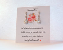 thank you bridesmaid card with earrings