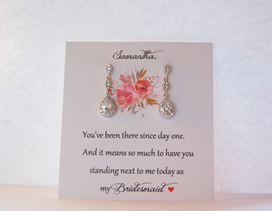 Bridesmaid card with cubic zirconia earrings