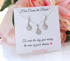Wedding jewelry set CZ earrings and necklace