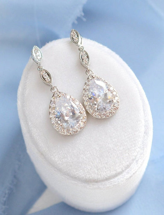 Elegant Long Teardrop Bridal Earrings