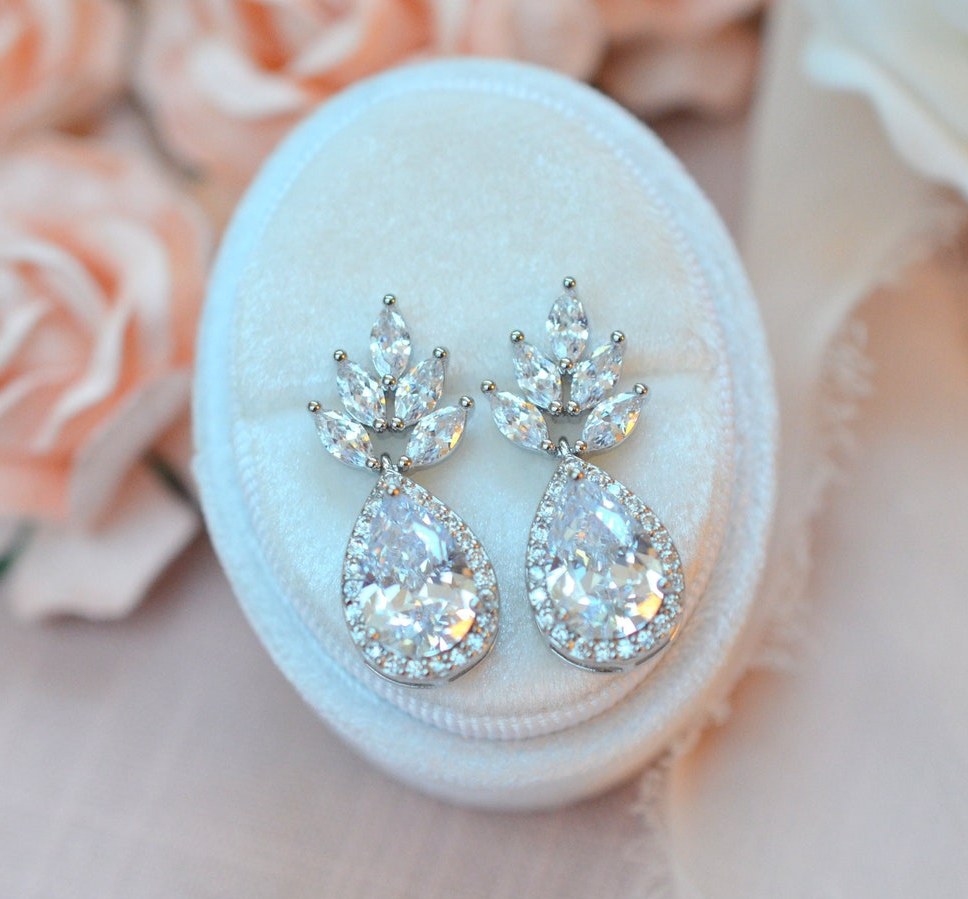 Floral CZ Bridal Earrings