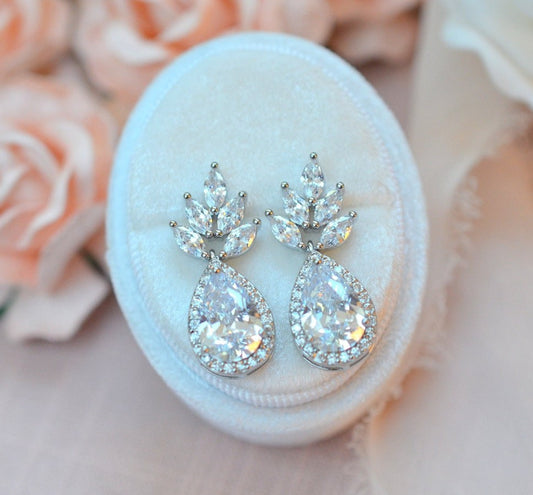 Floral CZ Bridal Earrings