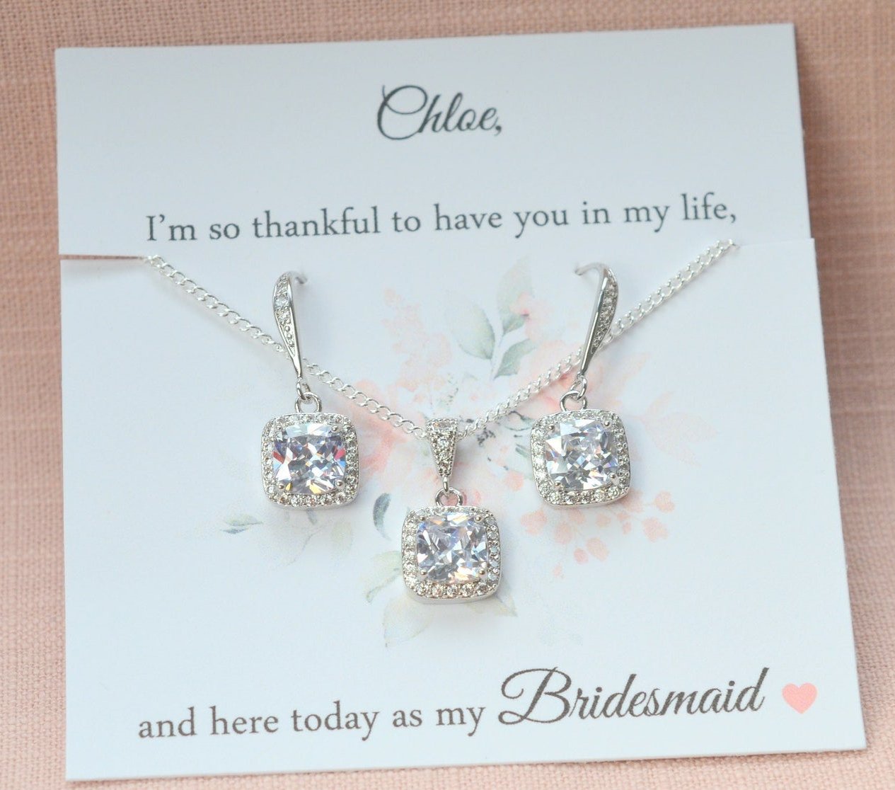 Custom Bridesmaid Earrings & Necklace Set