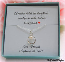 Infinity Pearl necklace displayed on mother of the bride jewelry card