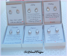 Set of 6 Bridesmaids earrings personalized cards thank you for being my bridesmaid